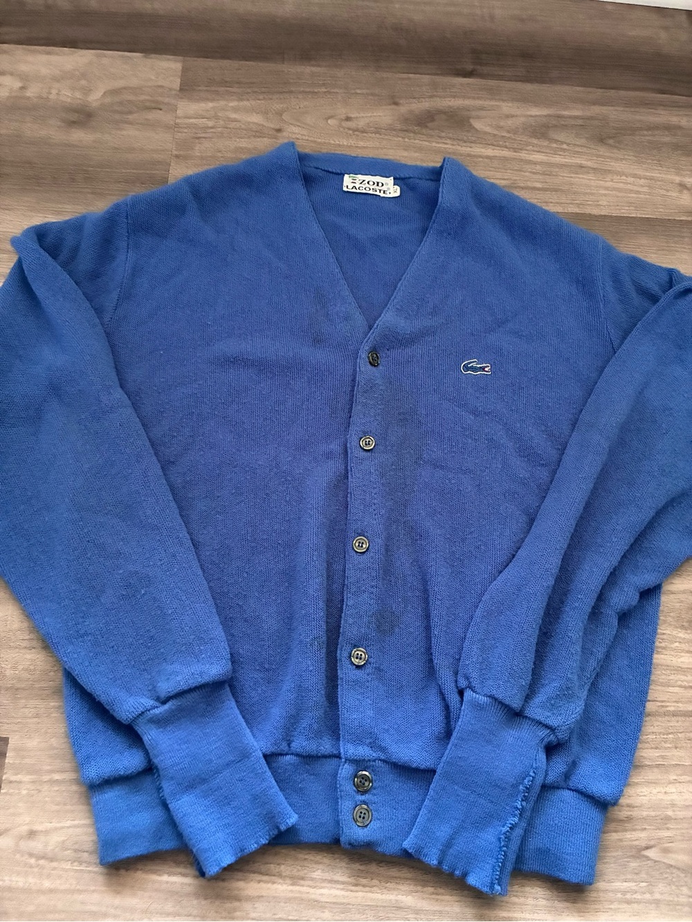 Vintage Lacoste Men's Royal Blue V-Neck Button Cardigan